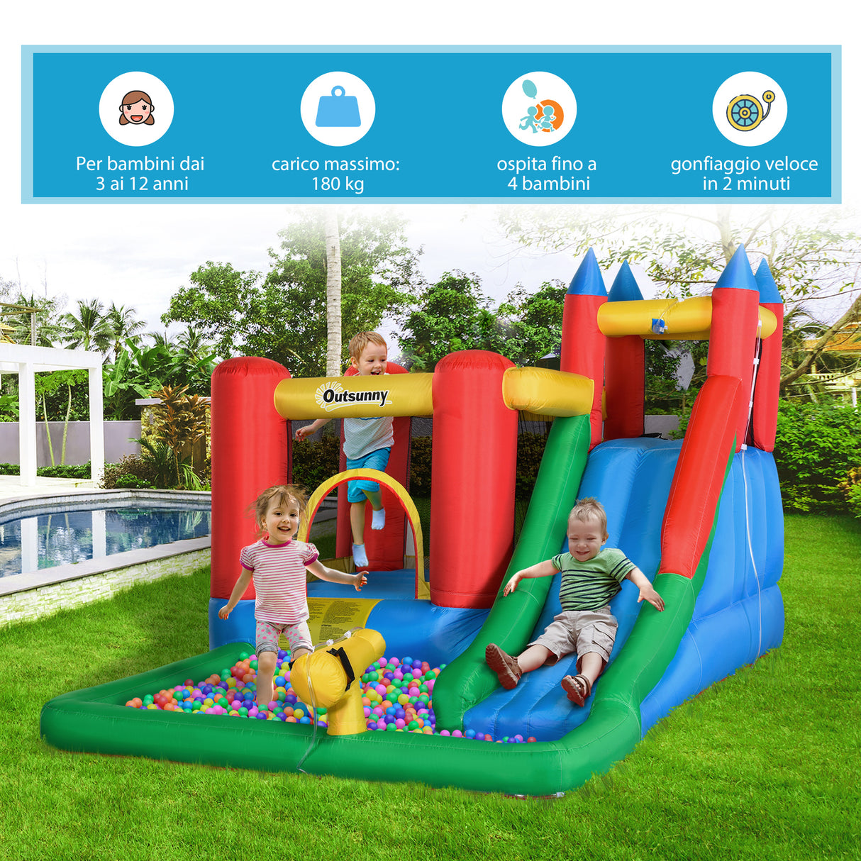 easycomfort easycomfort gioco gonfiabile per bambini 3 8 anni con scivolo e piscina 330x245x215cm