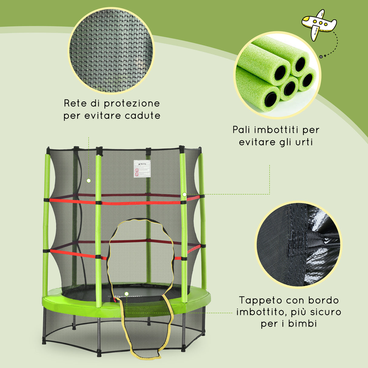 easycomfort easycomfort tappeto elastico per bambini da 3 anni senza molle con rete di protezione 140cm nero verde