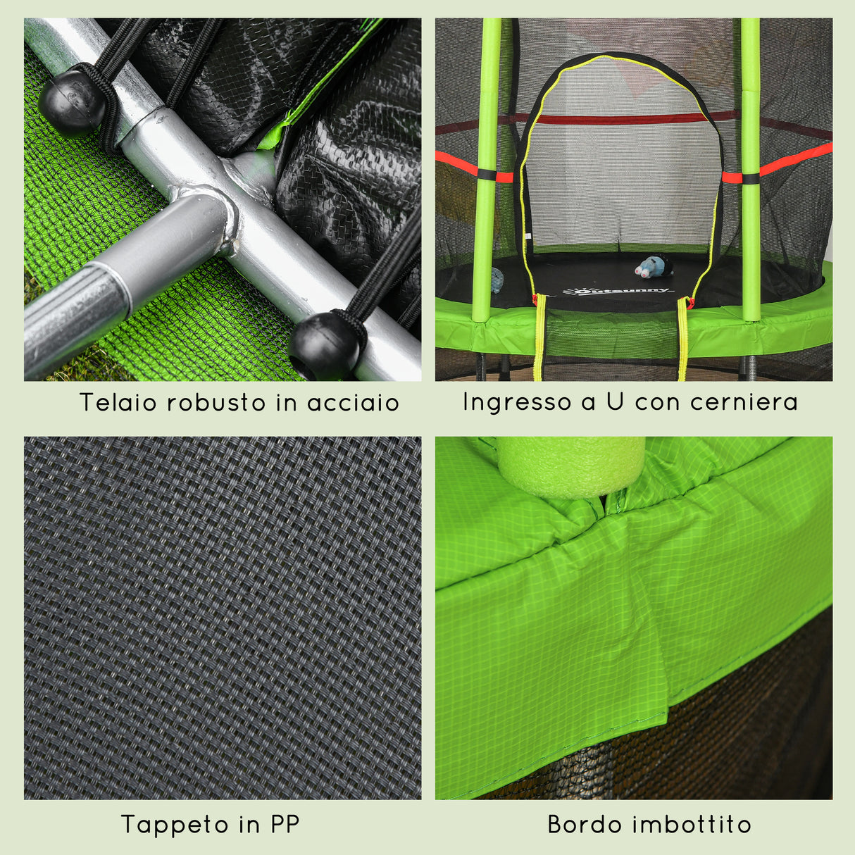 easycomfort easycomfort tappeto elastico per bambini da 3 anni senza molle con rete di protezione 140cm nero verde