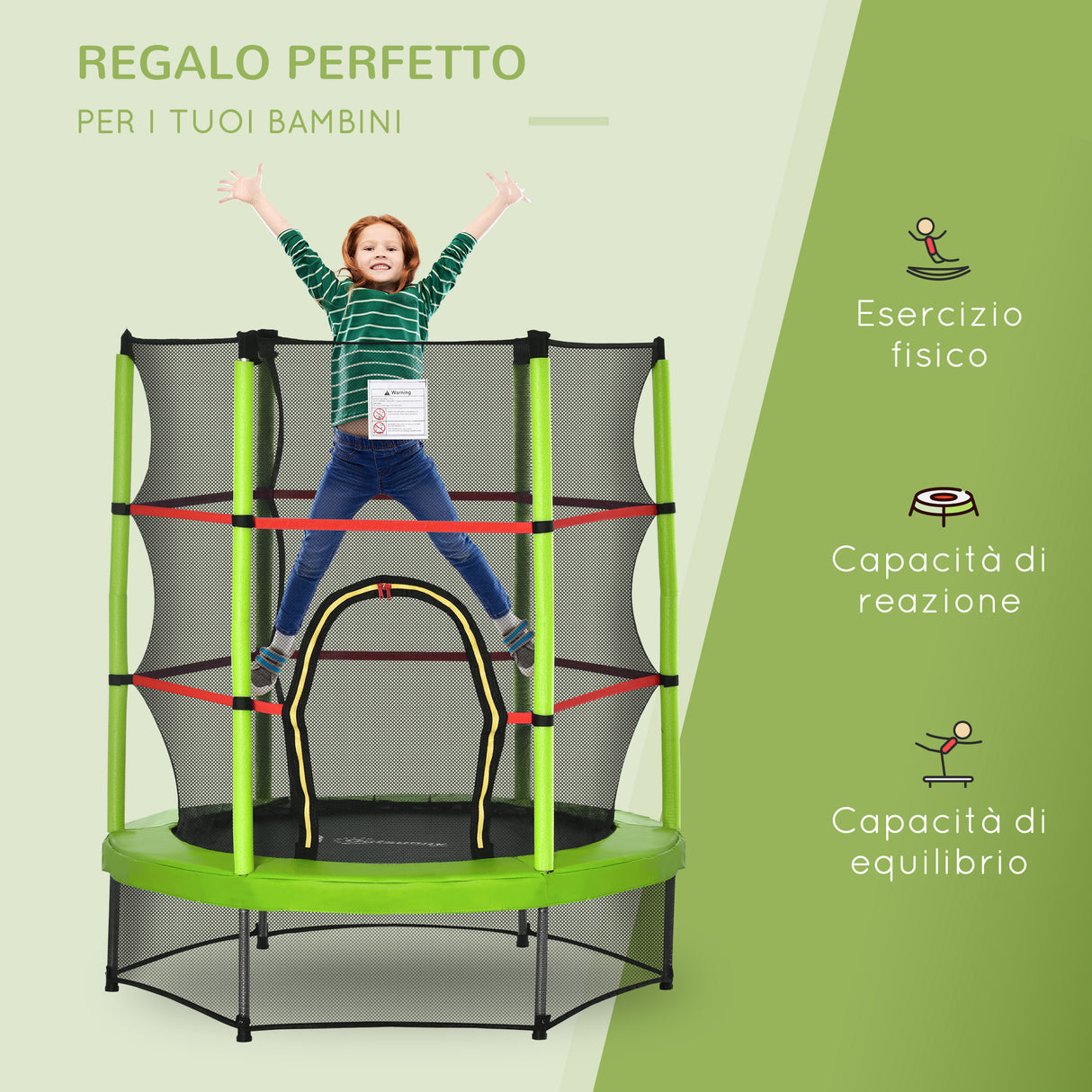 easycomfort easycomfort tappeto elastico per bambini da 3 anni senza molle con rete di protezione 140cm nero verde
