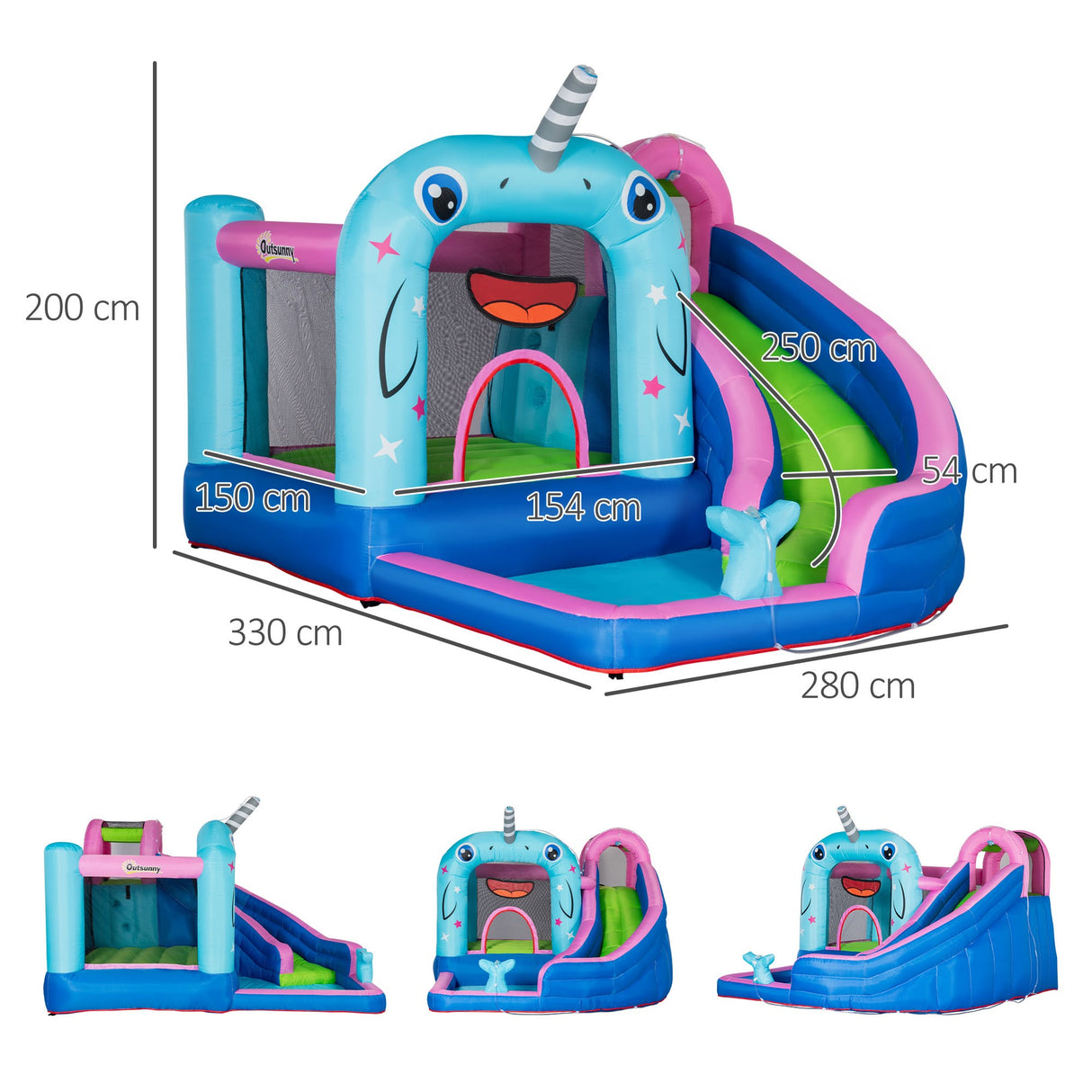 easycomfort easycomfort gioco gonfiabile per bambini 3 8 anni a tema narvalo con borsa 11 paletti e toppe inclusi 330x280x200 cm