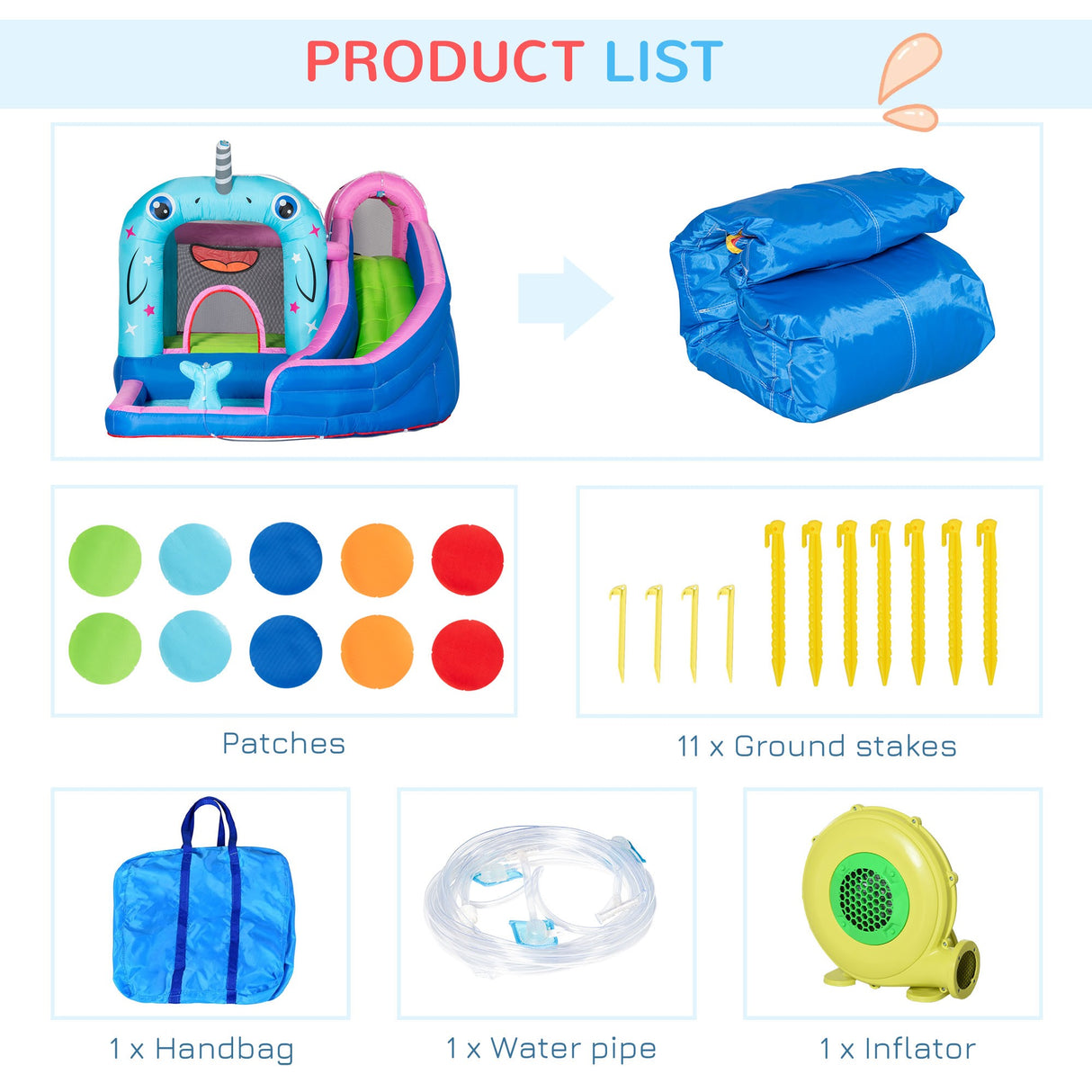 easycomfort easycomfort gioco gonfiabile per bambini 3 8 anni a tema narvalo con borsa 11 paletti e toppe inclusi 330x280x200 cm