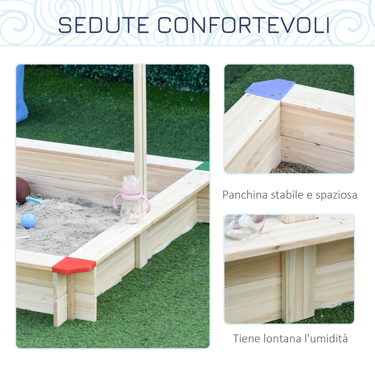 easycomfort easycomfort sabbiera per bambini in legno con panca e tettuccio parasole regolabile 120x120x120cm
