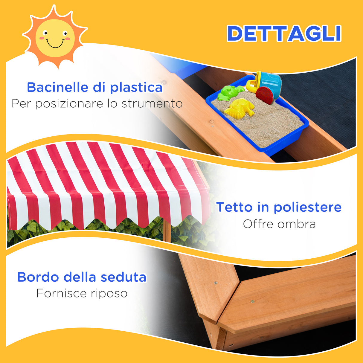 easycomfort easycomfort sabbiera per bambini in legno con tettuccio regolabile sedute e vaschette 107 5x107 5x110cm