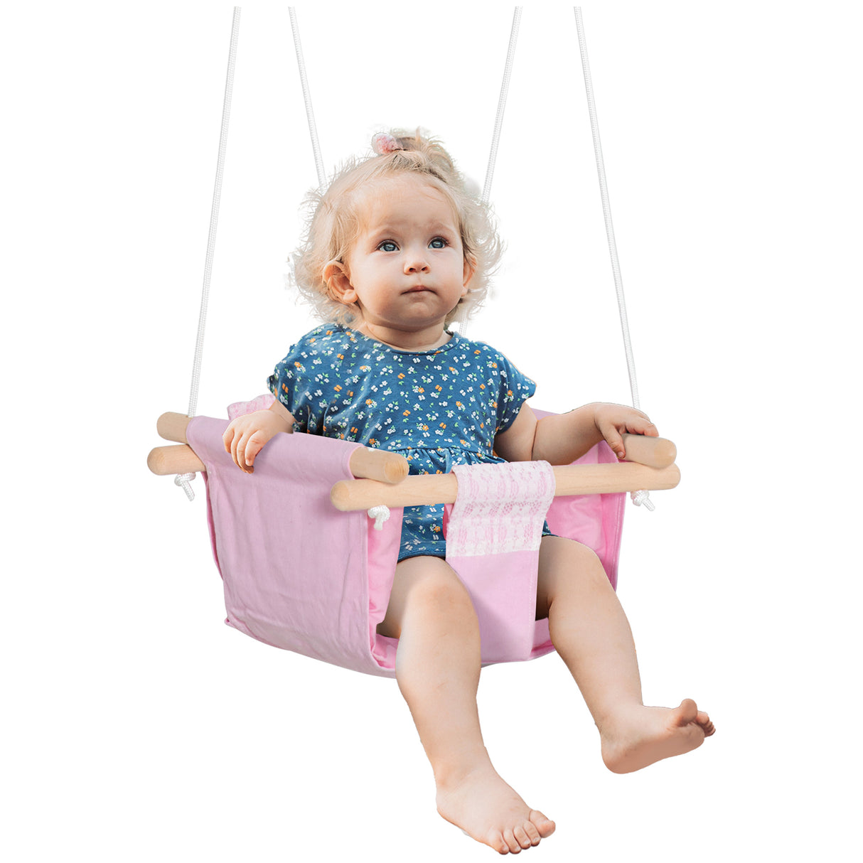 easycomfort easycomfort seggiolino altalena per bambini in tessuto e legno con cuscino 40x40x180cm rosa
