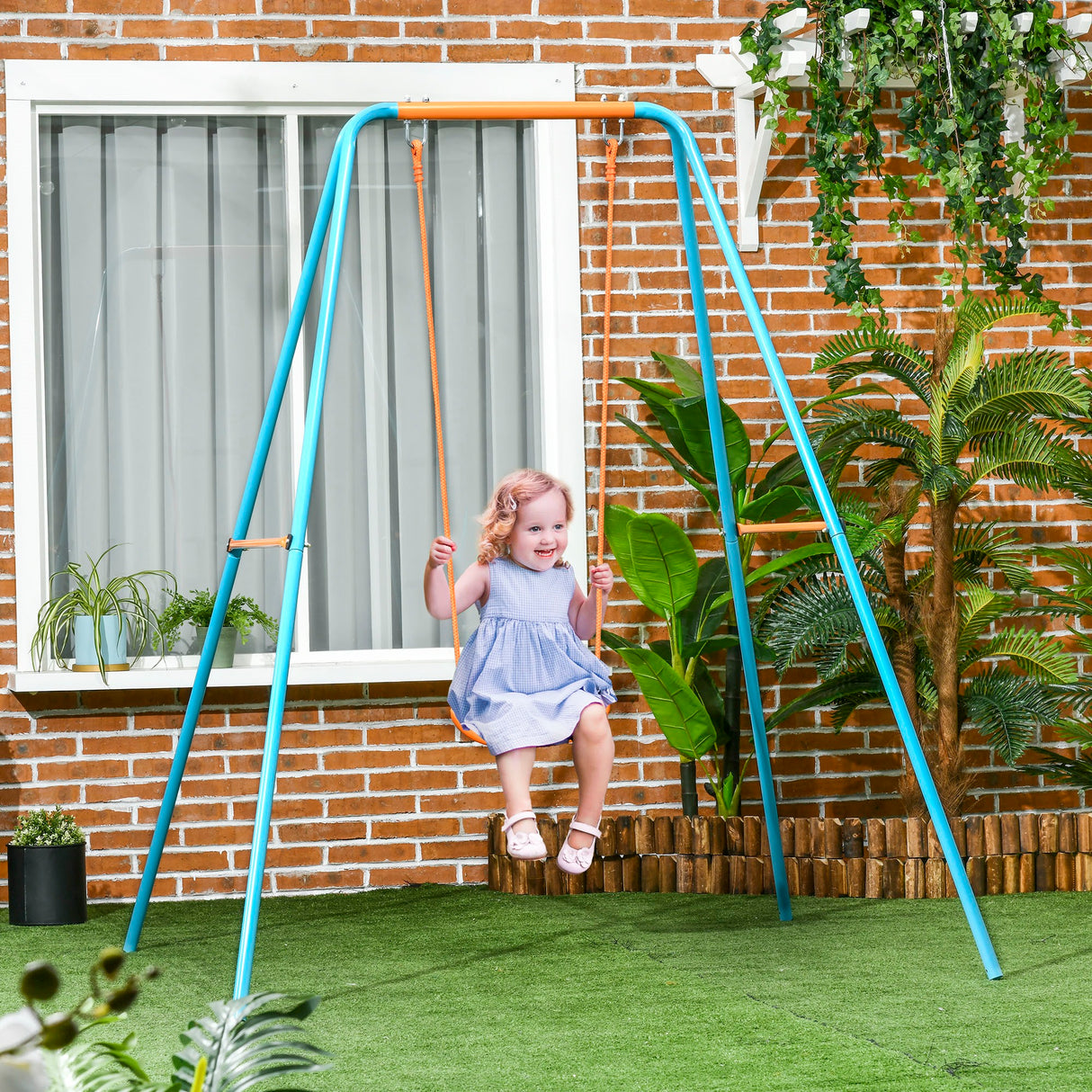 easycomfort easycomfort altalena per bambini 3 8 anni da giardino in acciaio e pe con seggiolino e picchetti 163x145x181 cm