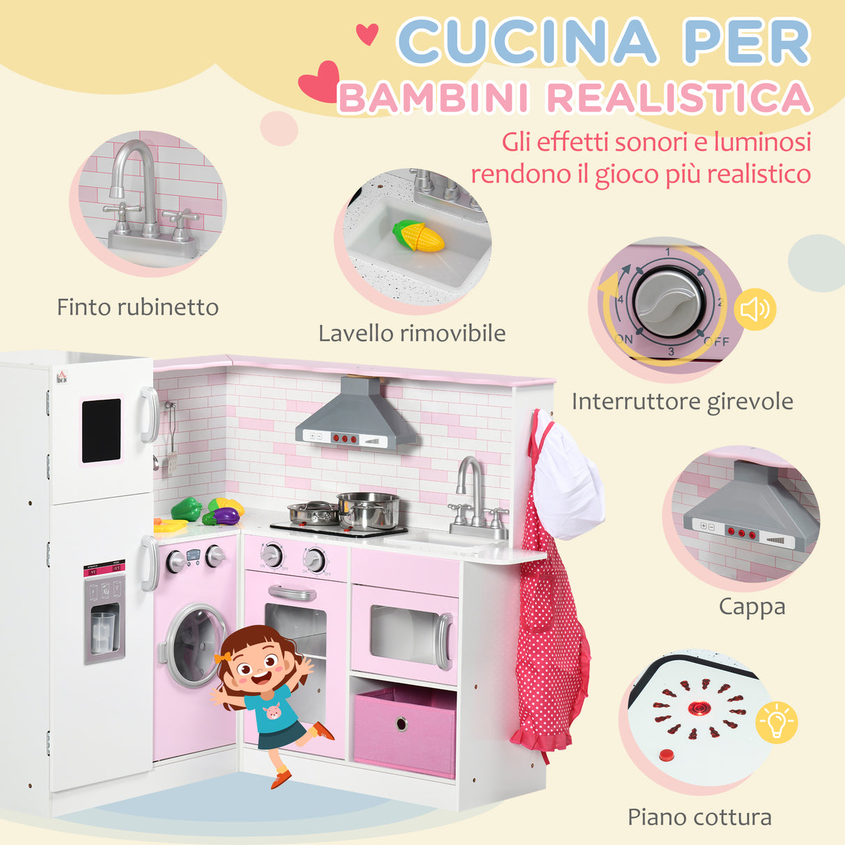 easycomfort easycomfort cucina giocattolo per bambini 3 6 anni con luci e utensili da cucina realistici in mdf e pp 84x93 5x85 cm