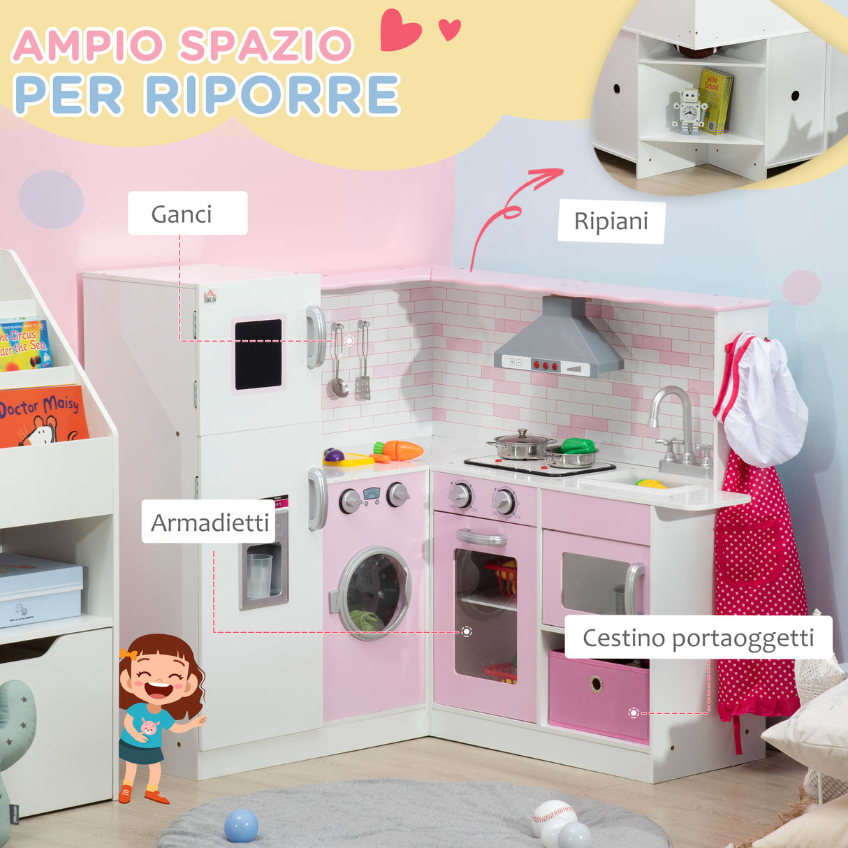 easycomfort easycomfort cucina giocattolo per bambini 3 6 anni con luci e utensili da cucina realistici in mdf e pp 84x93 5x85 cm