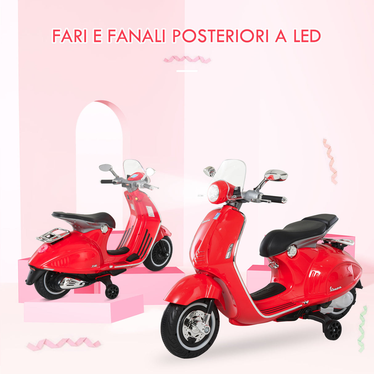 easycomfort easycomfort moto elettrica per bambini con licenza ufficiale vespa 2 rotelle luci e suoni 108x49x75 cm rossa