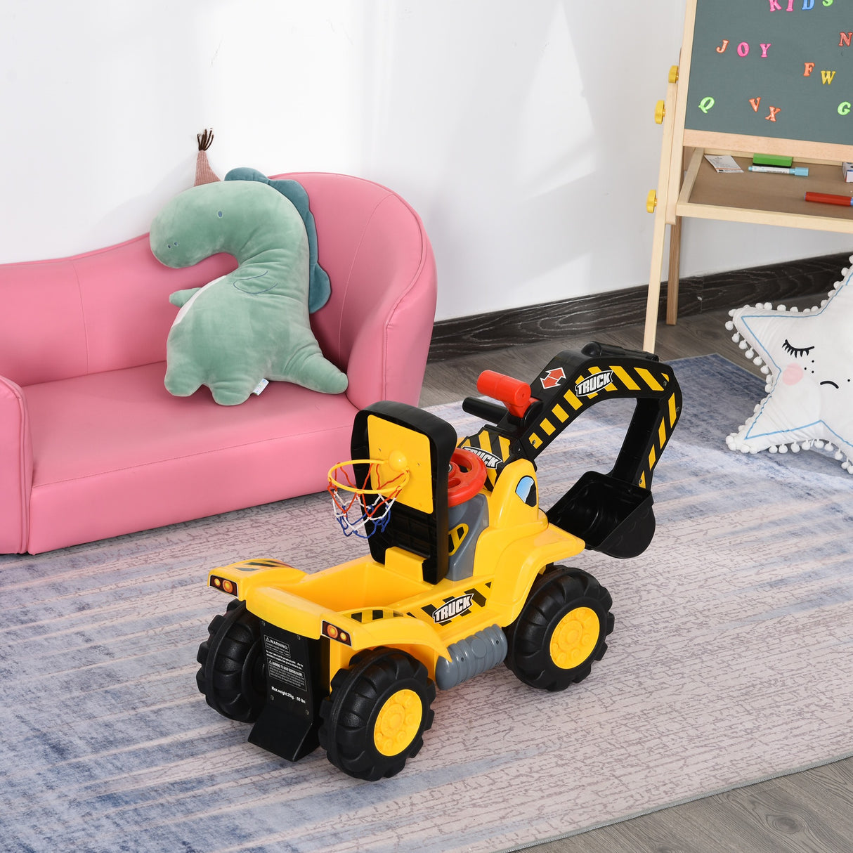easycomfort easycomfort escavatore giocattolo per bambini max 30 kg con braccio mobile canestro e palline colorate giallo e nero