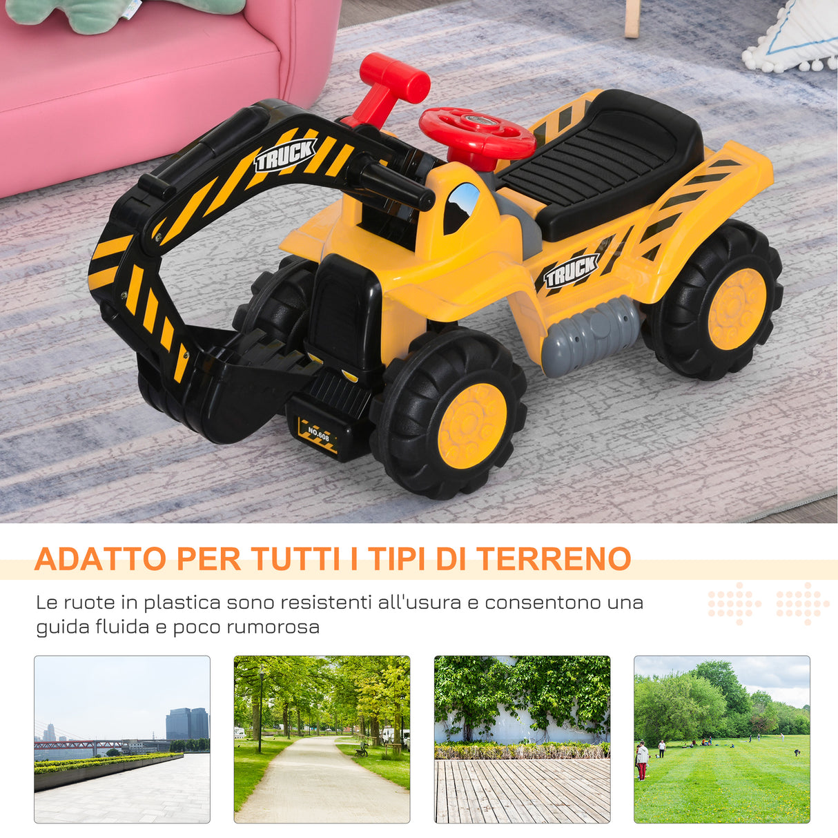 easycomfort easycomfort escavatore giocattolo per bambini max 30 kg con braccio mobile canestro e palline colorate giallo e nero