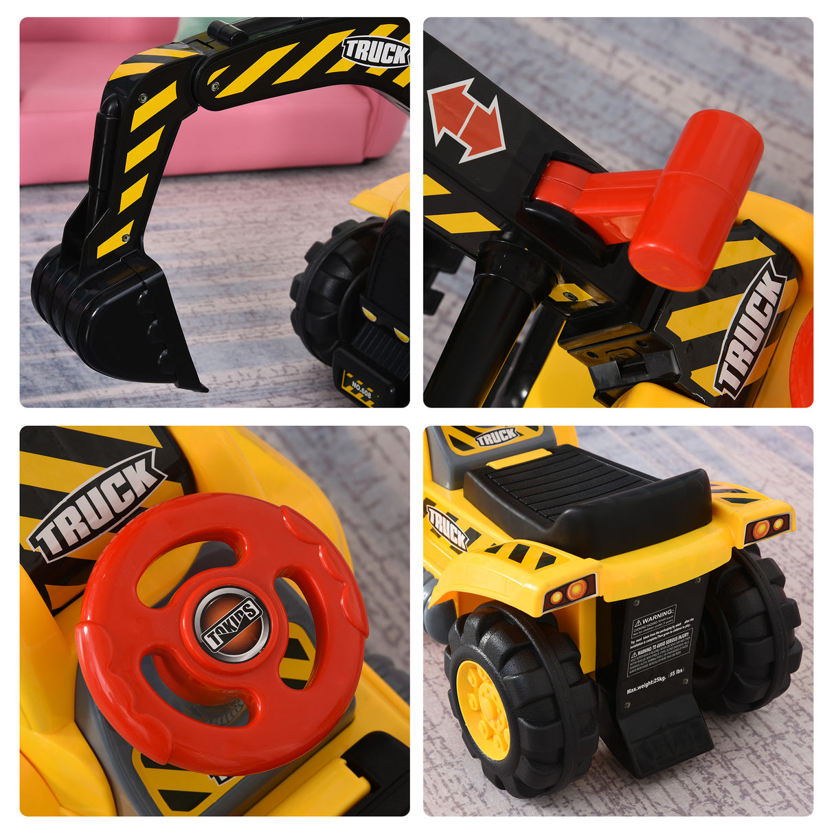 easycomfort easycomfort escavatore giocattolo per bambini max 30 kg con braccio mobile canestro e palline colorate giallo e nero
