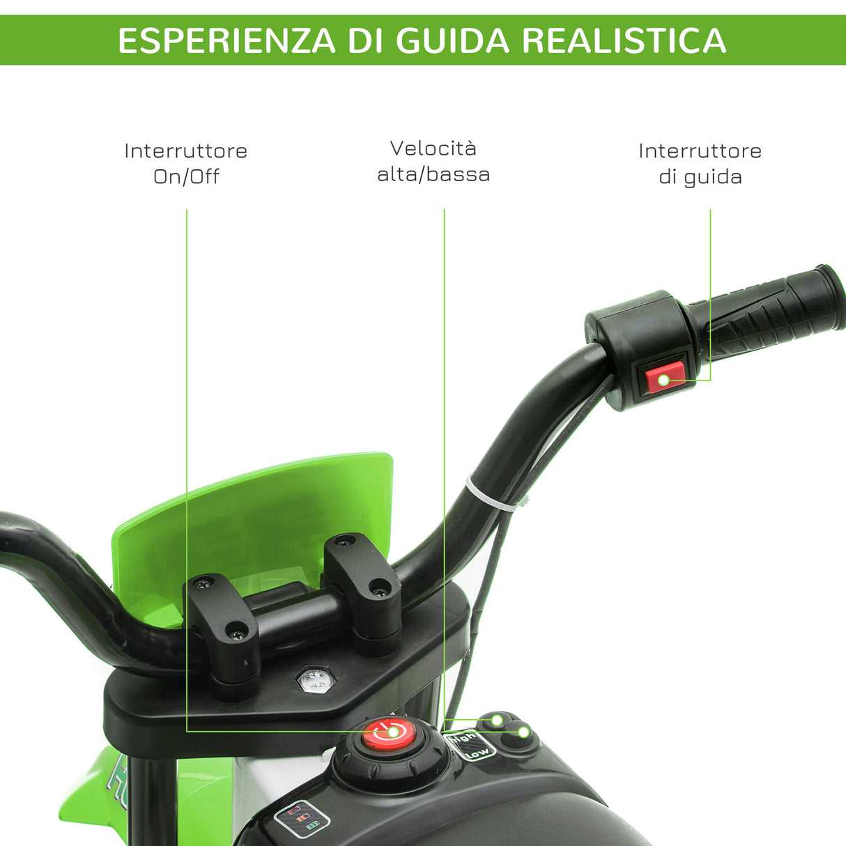 easycomfort easycomfort moto da cross elettrica per bambini da 3 5 anni batteria 12v ricaricabile e rotelline rimovibili 106 5x51 5x68cm verde