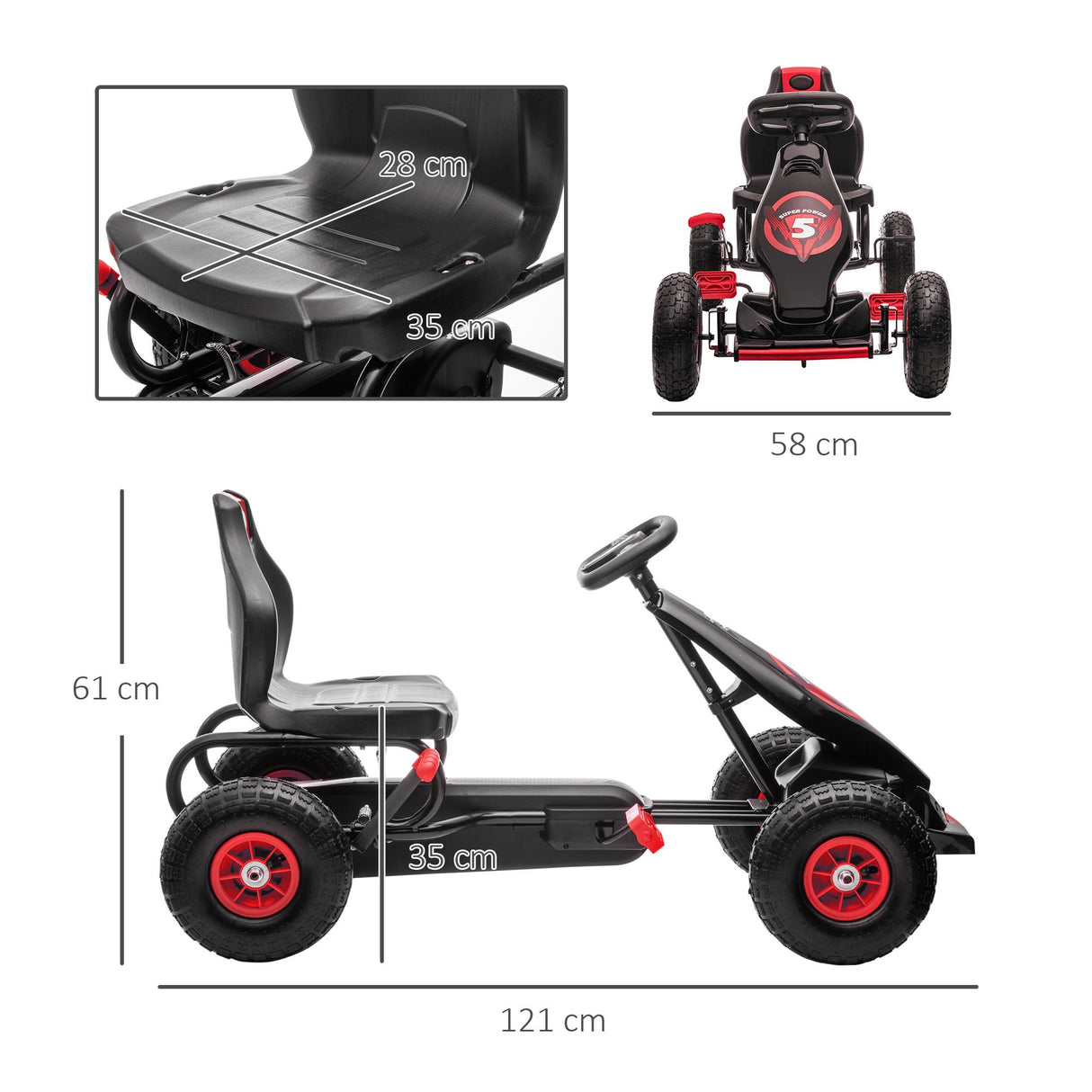 easycomfort easycomfort go kart a pedali per bambini da 5 12 anni con sedile regolabile e ruote in gonfiabili rosso