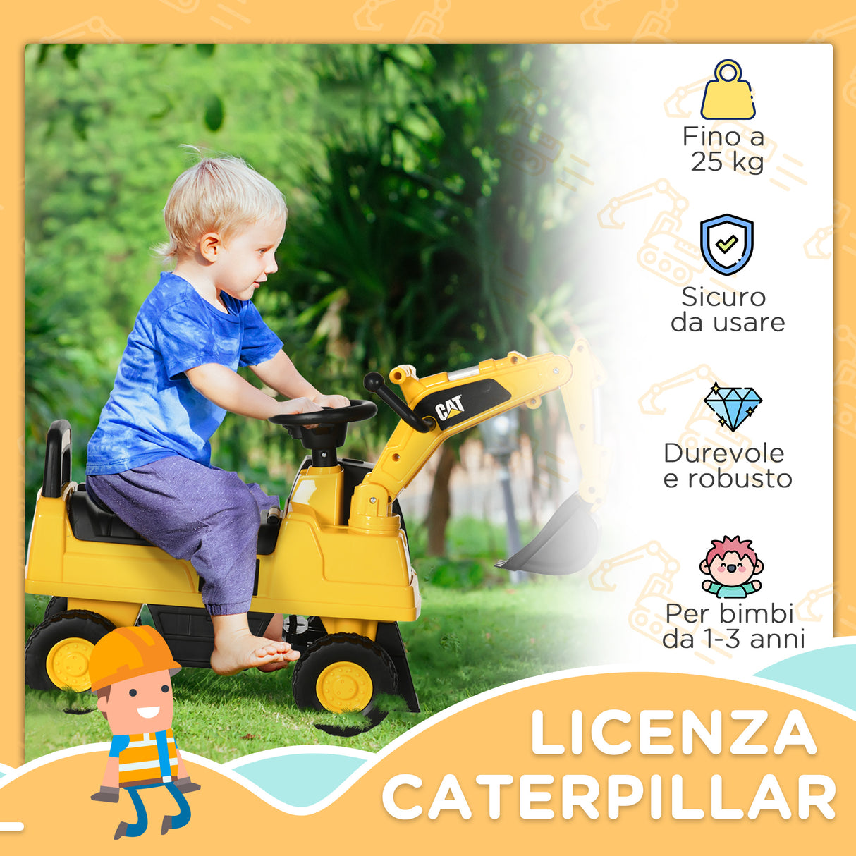 easycomfort easycomfort ruspa giocattolo per bimbi da 1 3 anni con escavatore e contenitore senza batteria giallo