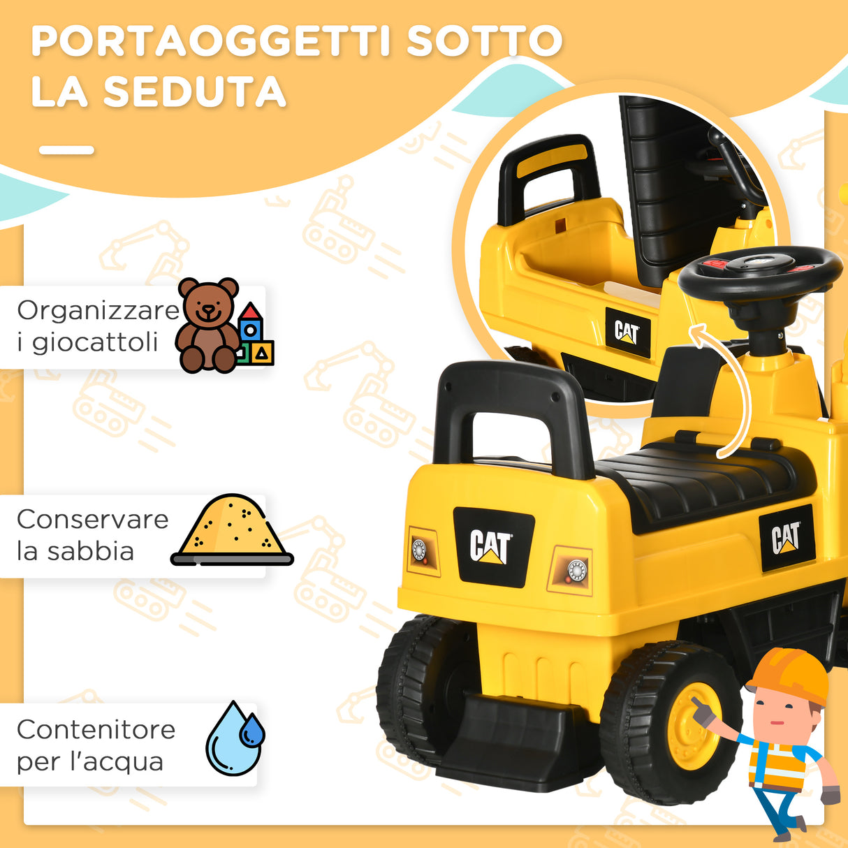 easycomfort easycomfort ruspa giocattolo per bimbi da 1 3 anni con escavatore e contenitore senza batteria giallo