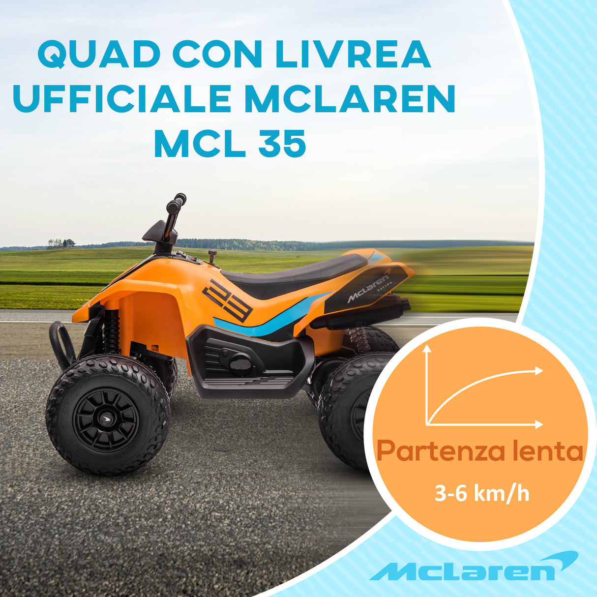 easycomfort easycomfort quad per bambini 3 8 anni con licenza mclaren e fari led 107x71x73 5 cm nero e arancione