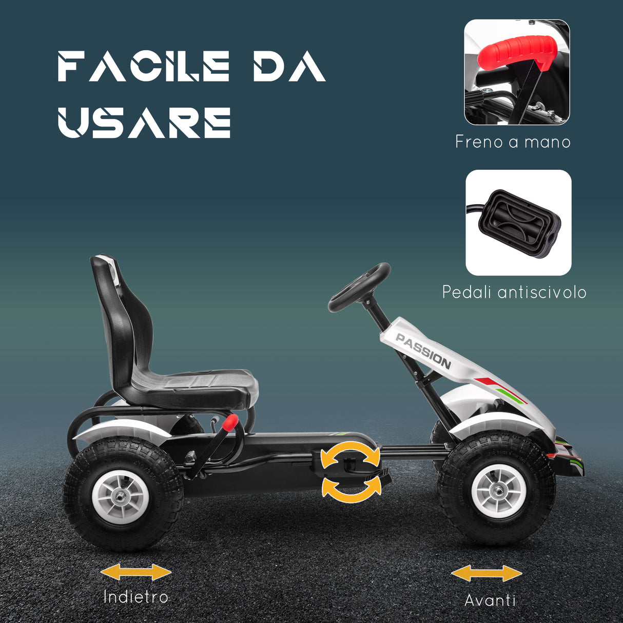 easycomfort easycomfort go kart a pedali per bambini 5 12 anni in plastica e metallo con sedile regolabile e freno a mano 121x58x61 cm
