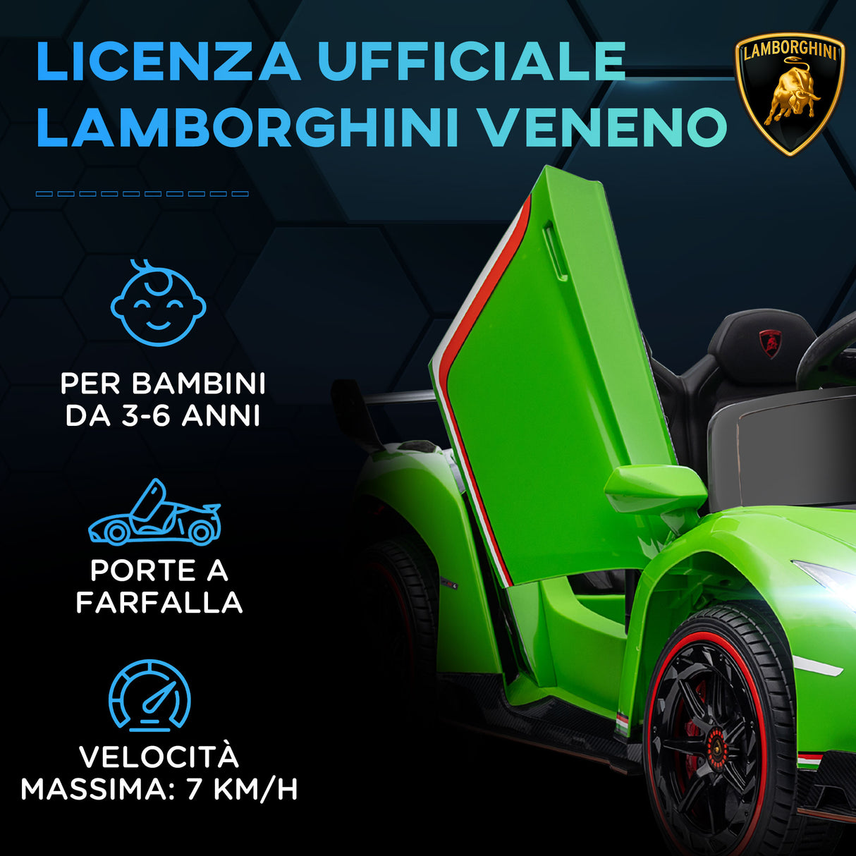 easycomfort easycomfort macchina elettrica per bambini lamborghini veneno 12v con telecomando eta 3 6 anni verde
