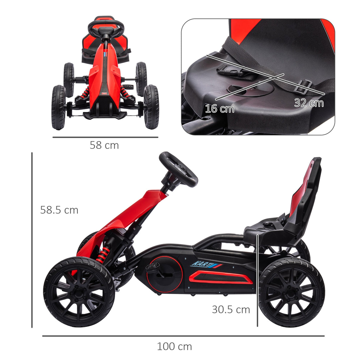 easycomfort easycomfort go kart a pedali per bambini 3 8 anni con sedile regolabile e ruote in eva 100x58x58 5 cm rosso nero