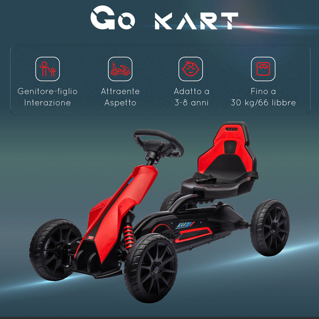 easycomfort easycomfort go kart a pedali per bambini 3 8 anni con sedile regolabile e ruote in eva 100x58x58 5 cm rosso nero