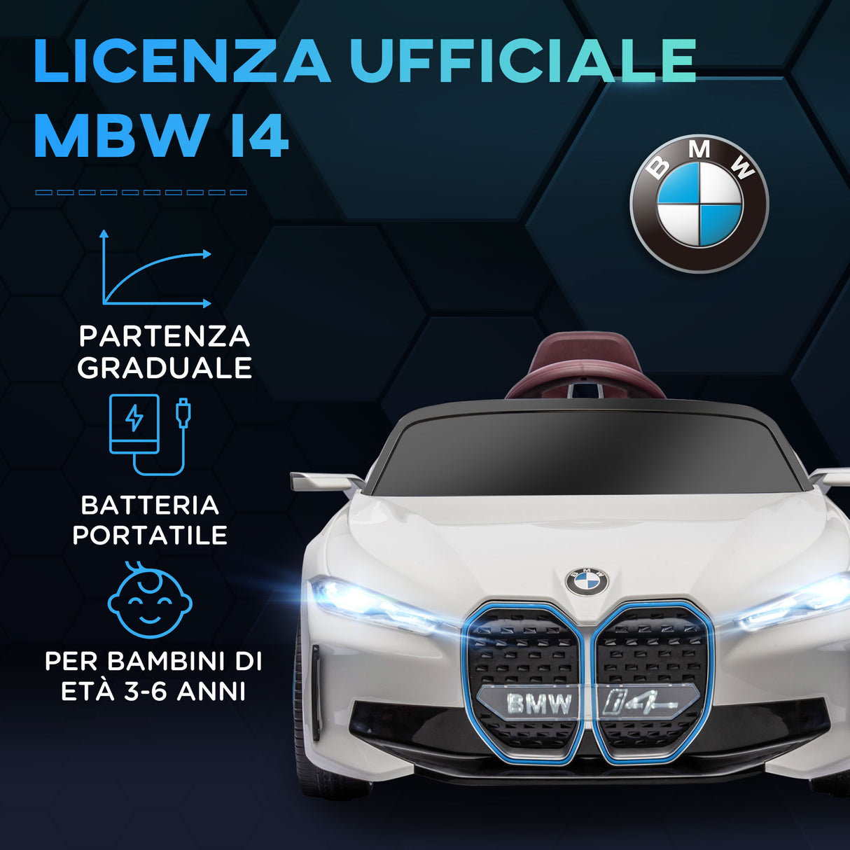 easycomfort easycomfort macchina elettrica per bambini 3 8 anni con licenza bmw con telecomando clacson e fari 115x67x45 cm bianca