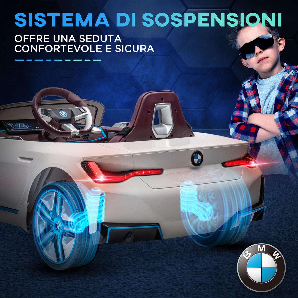 easycomfort easycomfort macchina elettrica per bambini 3 8 anni con licenza bmw con telecomando clacson e fari 115x67x45 cm bianca