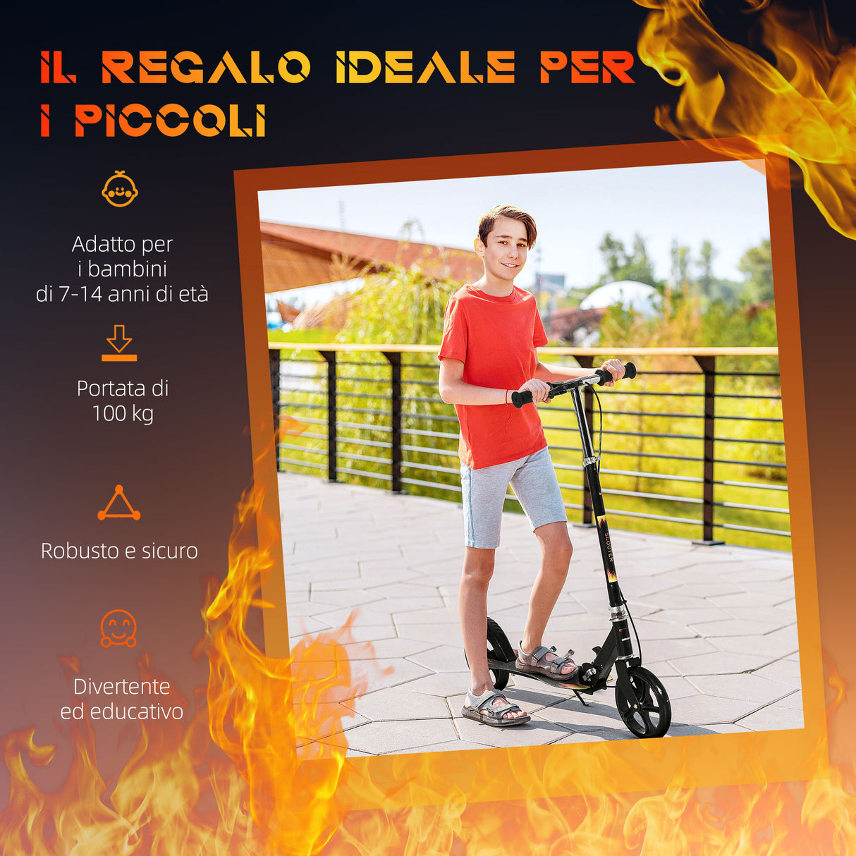 easycomfort easycomfort monopattino per bambini 7 14 anni con manubrio regolabile su 3 altezze 86x35x9398103 cm nero