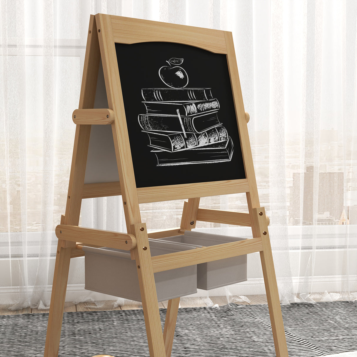 easycomfort easycomfort lavagna per bambini con cavalletto 3 in 1 e cestini eta 3 6 anni 58x50 5x109cm color legno