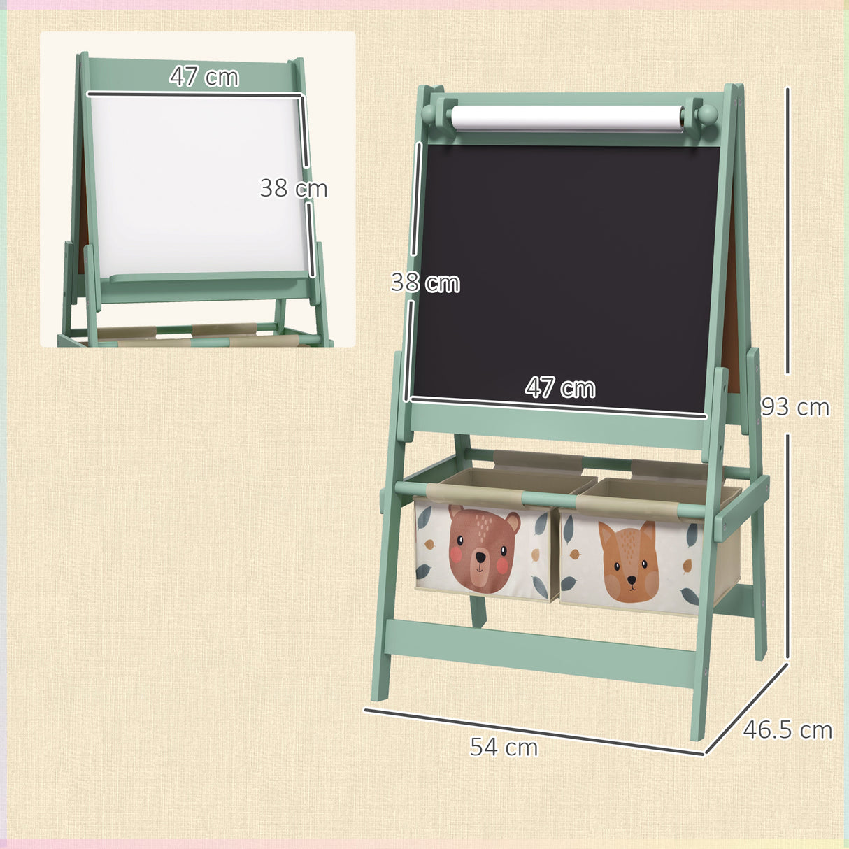easycomfort easycomfort lavagna per bambini con cavalletto 3 in 1 e 2 contenitori eta 3 8 anni 54x46 5x93cm verde