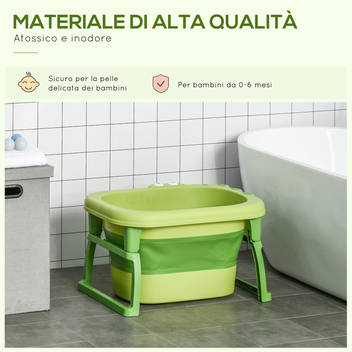 easycomfort easycomfort vaschetta bagnetto pieghevole per bimbi 0 6 anni in plastica antiscivolo verde 75 3x55 4x43cm