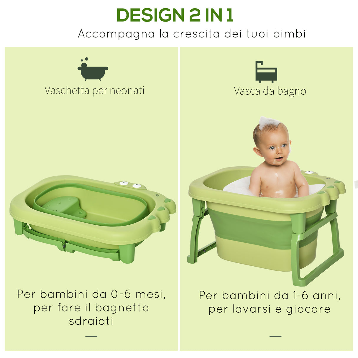 easycomfort easycomfort vaschetta bagnetto pieghevole per bimbi 0 6 anni in plastica antiscivolo verde 75 3x55 4x43cm