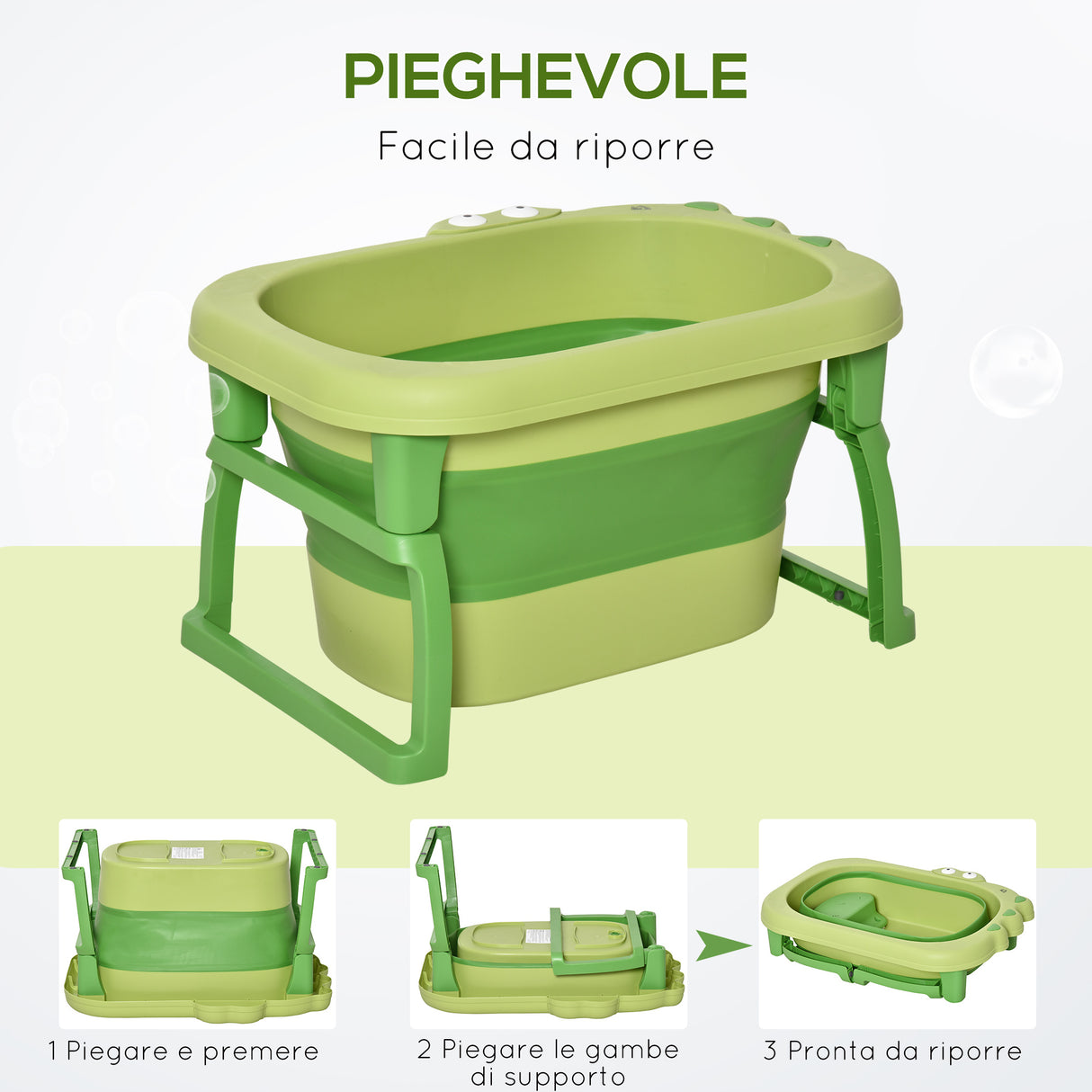 easycomfort easycomfort vaschetta bagnetto pieghevole per bimbi 0 6 anni in plastica antiscivolo verde 75 3x55 4x43cm