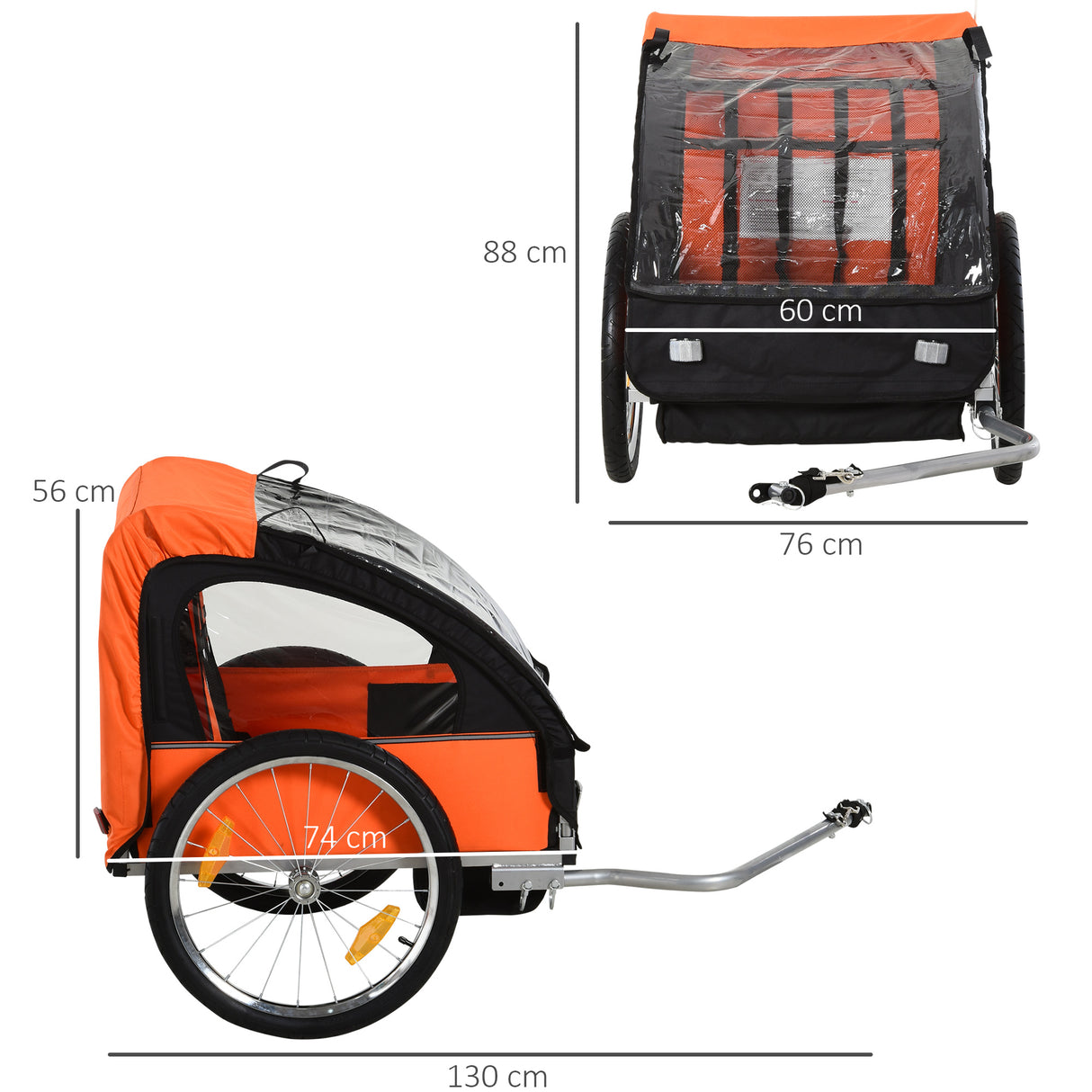 easycomfort easycomfort rimorchio bici bambini 2 posti con cinture di sicurezza e copertura arancione ean 8054144136554