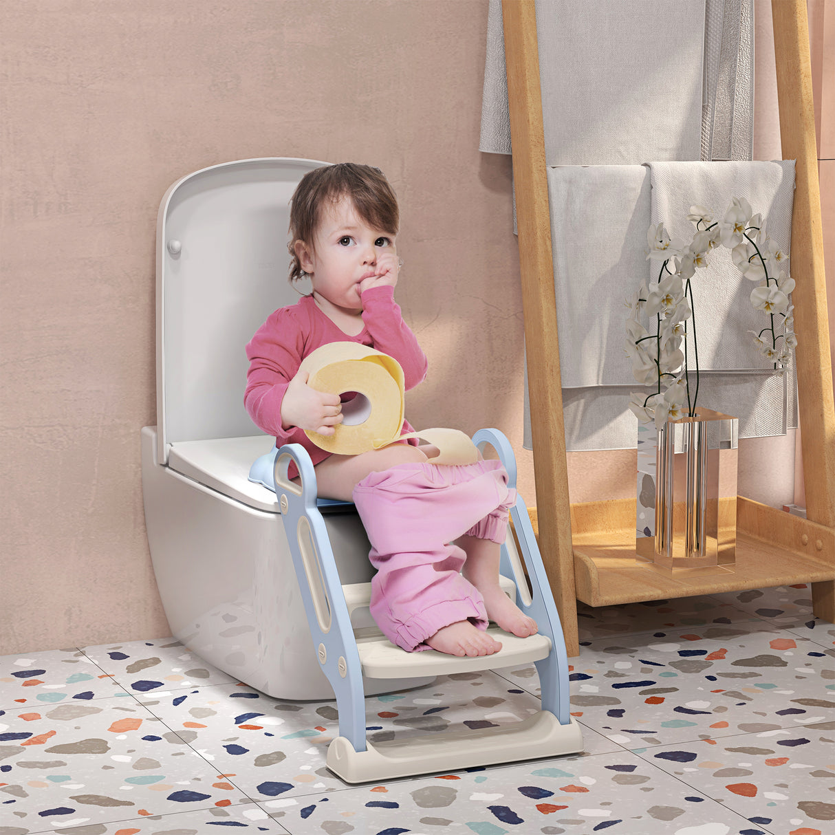 easycomfort easycomfort riduttore water con scaletta pieghevole maniglie laterali e cuscino rimovibile azzurro