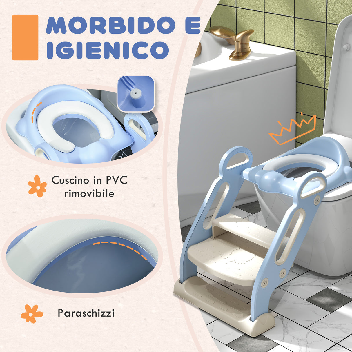 easycomfort easycomfort riduttore water con scaletta pieghevole maniglie laterali e cuscino rimovibile azzurro