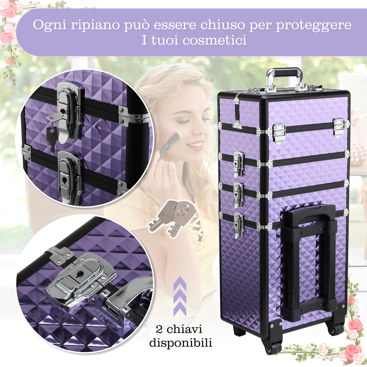 easycomfort easycomfort trolley per make up professionale in alluminio viola con valigetta removibile 33.5 x 23 x 7695.5cm ean 8054144137650