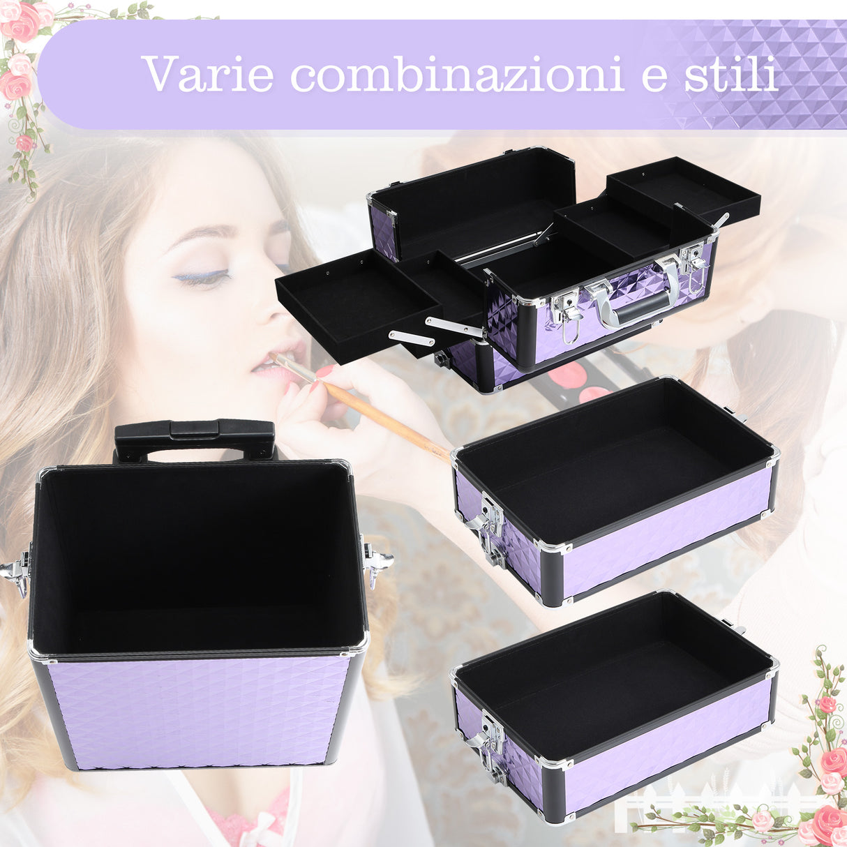 easycomfort easycomfort trolley per make up professionale in alluminio viola con valigetta removibile 33.5 x 23 x 7695.5cm ean 8054144137650
