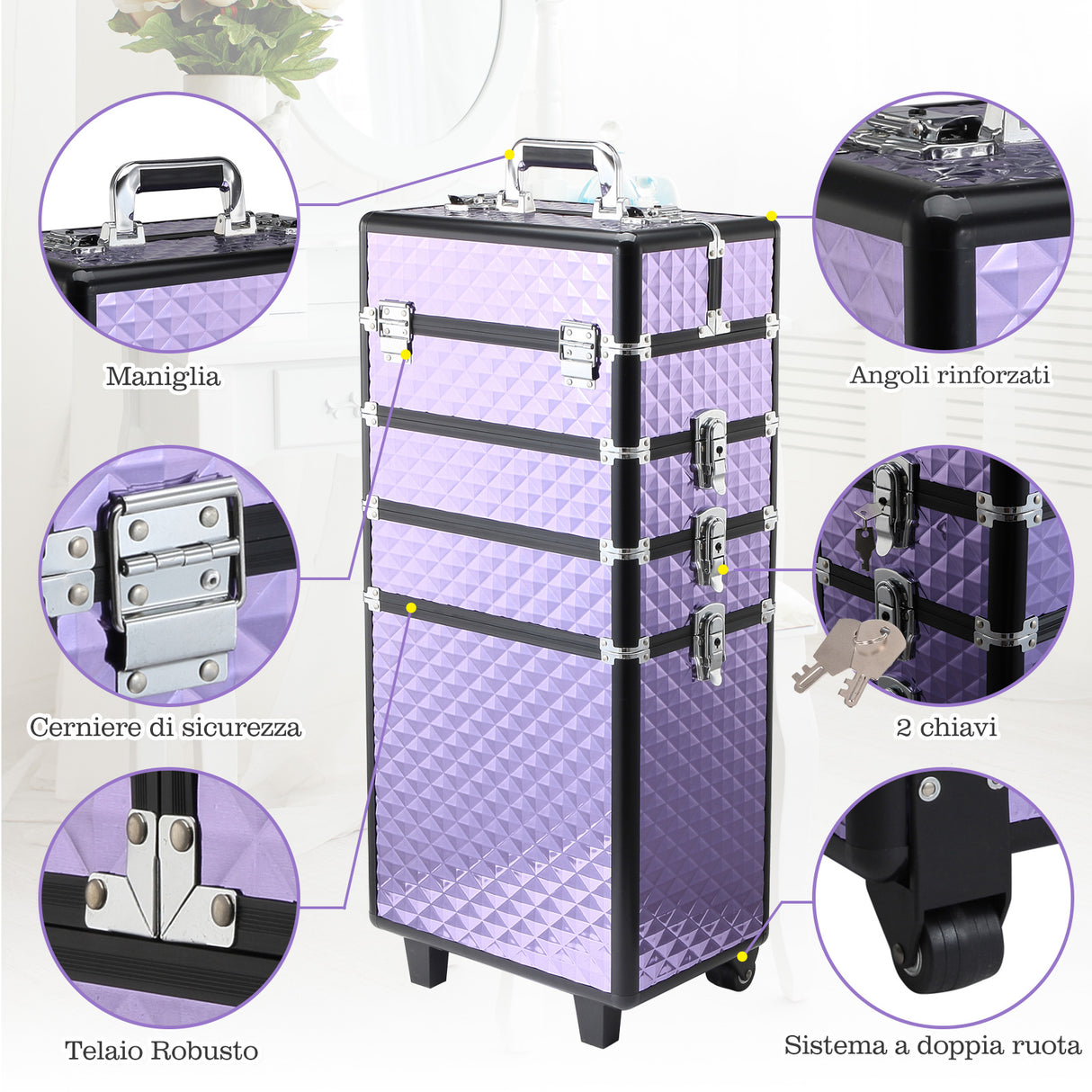 easycomfort easycomfort trolley per make up professionale in alluminio viola con valigetta removibile 33.5 x 23 x 7695.5cm ean 8054144137650