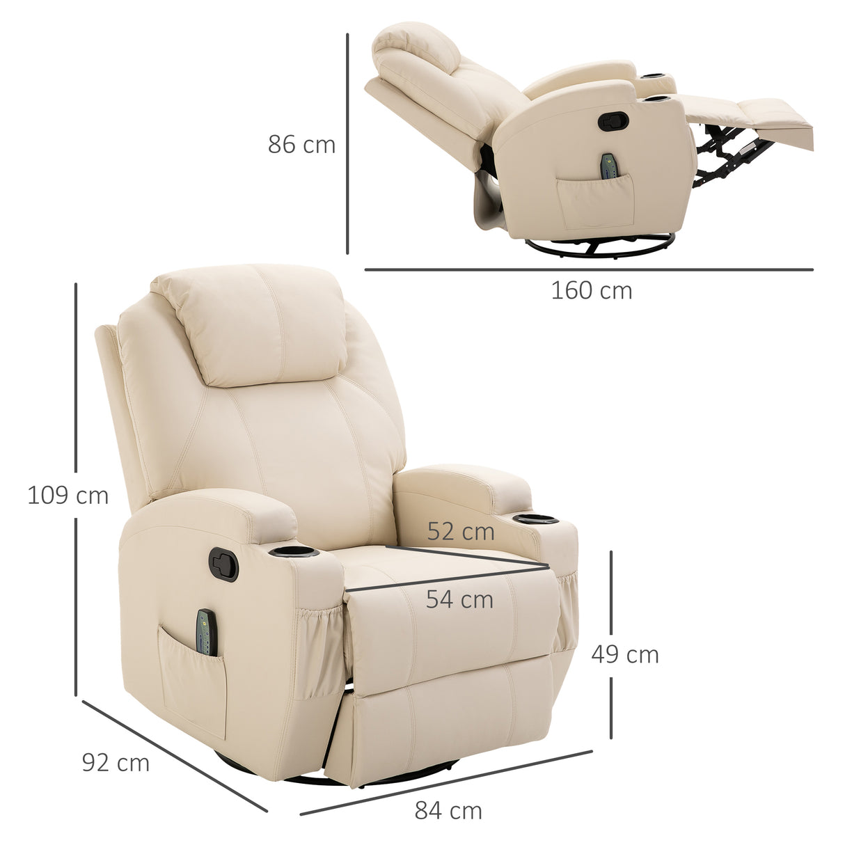 easycomfort easycomfort poltrona relax massaggiante con 8 punti 5 modalita e 2 intensita poltrona massaggiante elettrica reclinabile con poggiapiedi e girevole 84x92x109cm crema