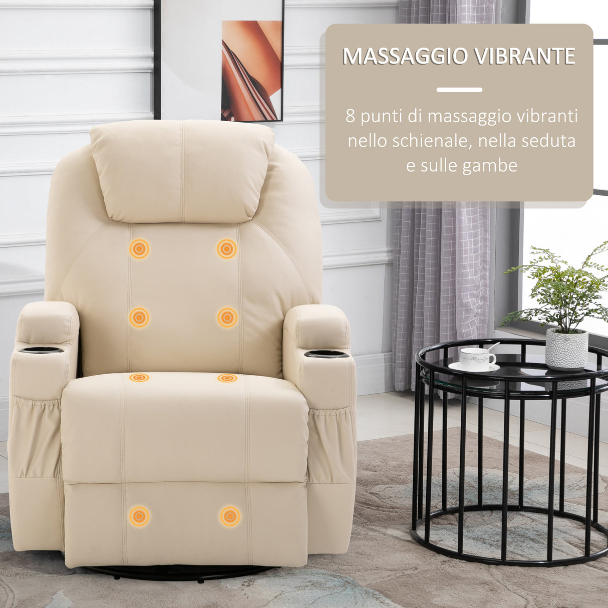 easycomfort easycomfort poltrona relax massaggiante con 8 punti 5 modalita e 2 intensita poltrona massaggiante elettrica reclinabile con poggiapiedi e girevole 84x92x109cm crema