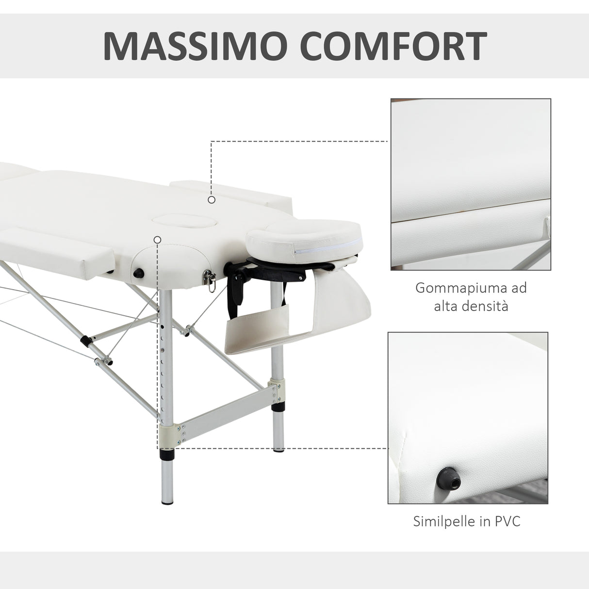 easycomfort easycomfort lettino massaggi portatile pieghevole e professionale in alluminio bianco 215x60x61 84cm