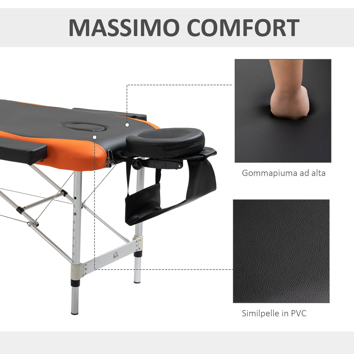 easycomfort easycomfort lettino massaggi professionale pieghevole in alluminio nero e arancione 215x 60 cm ean 8055776911007