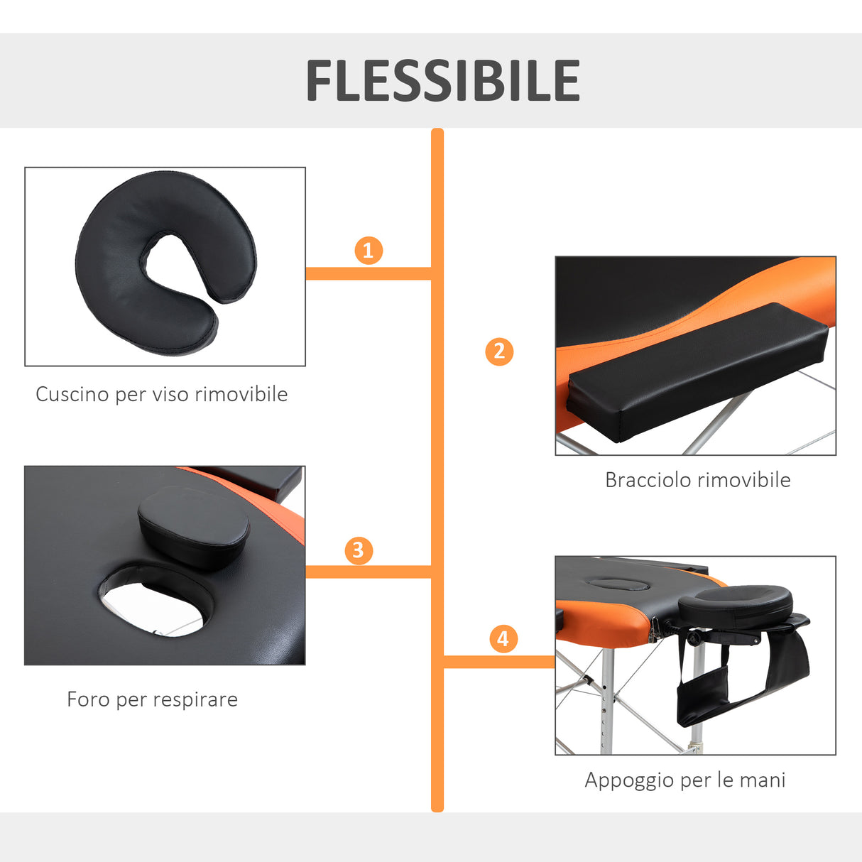 easycomfort easycomfort lettino massaggi professionale pieghevole in alluminio nero e arancione 215x 60 cm ean 8055776911007