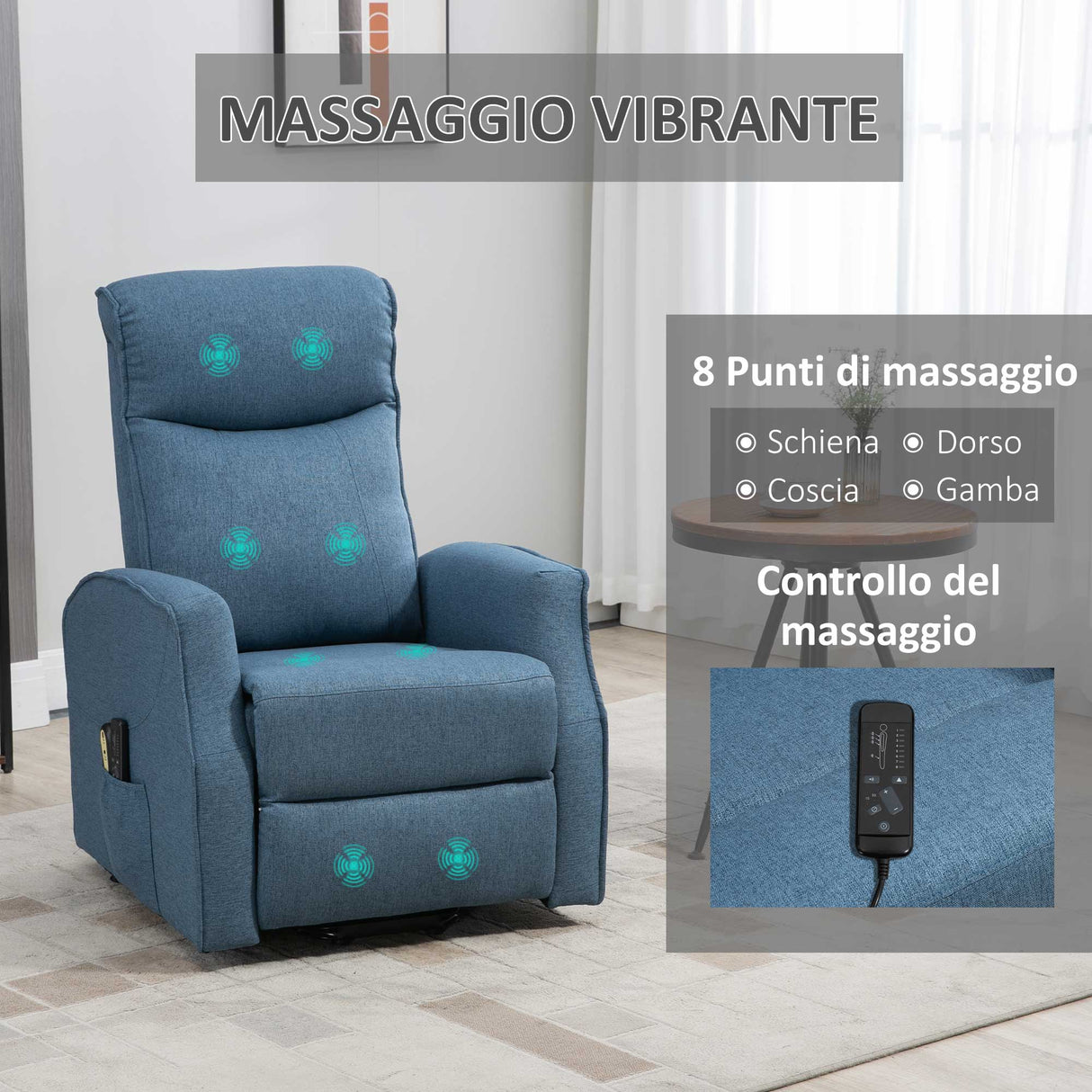 easycomfort easycomfort poltrona relax alzapersona con 8 punti massaggio reclinazione a 135 e 2 telecomandi blu