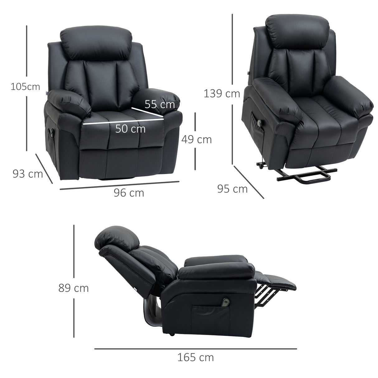 easycomfort easycomfort poltrona reclinabile alzapersona elettrica con imbottitura spessa e telecomando 96x93x105 cm nero