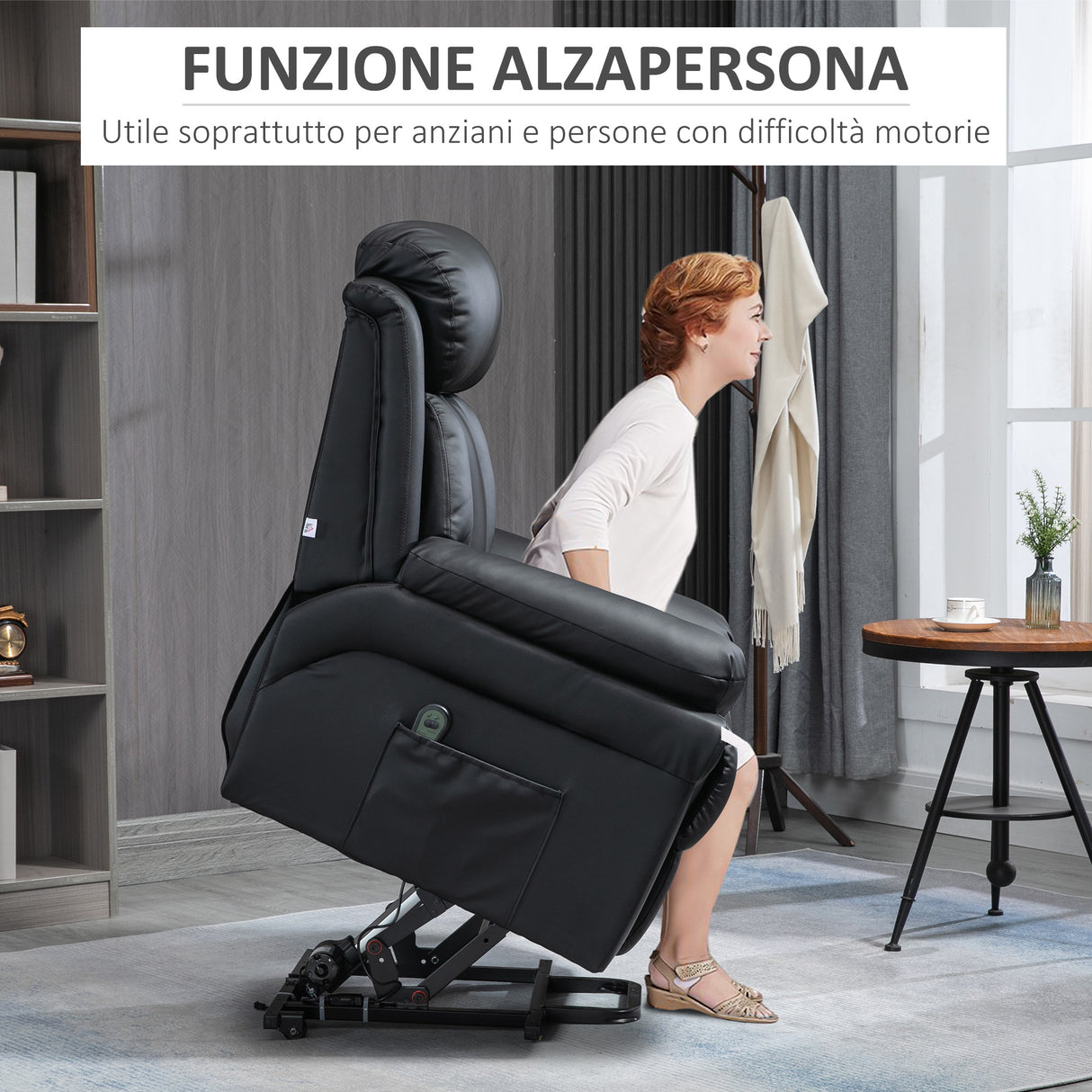easycomfort easycomfort poltrona reclinabile alzapersona elettrica con imbottitura spessa e telecomando 96x93x105 cm nero