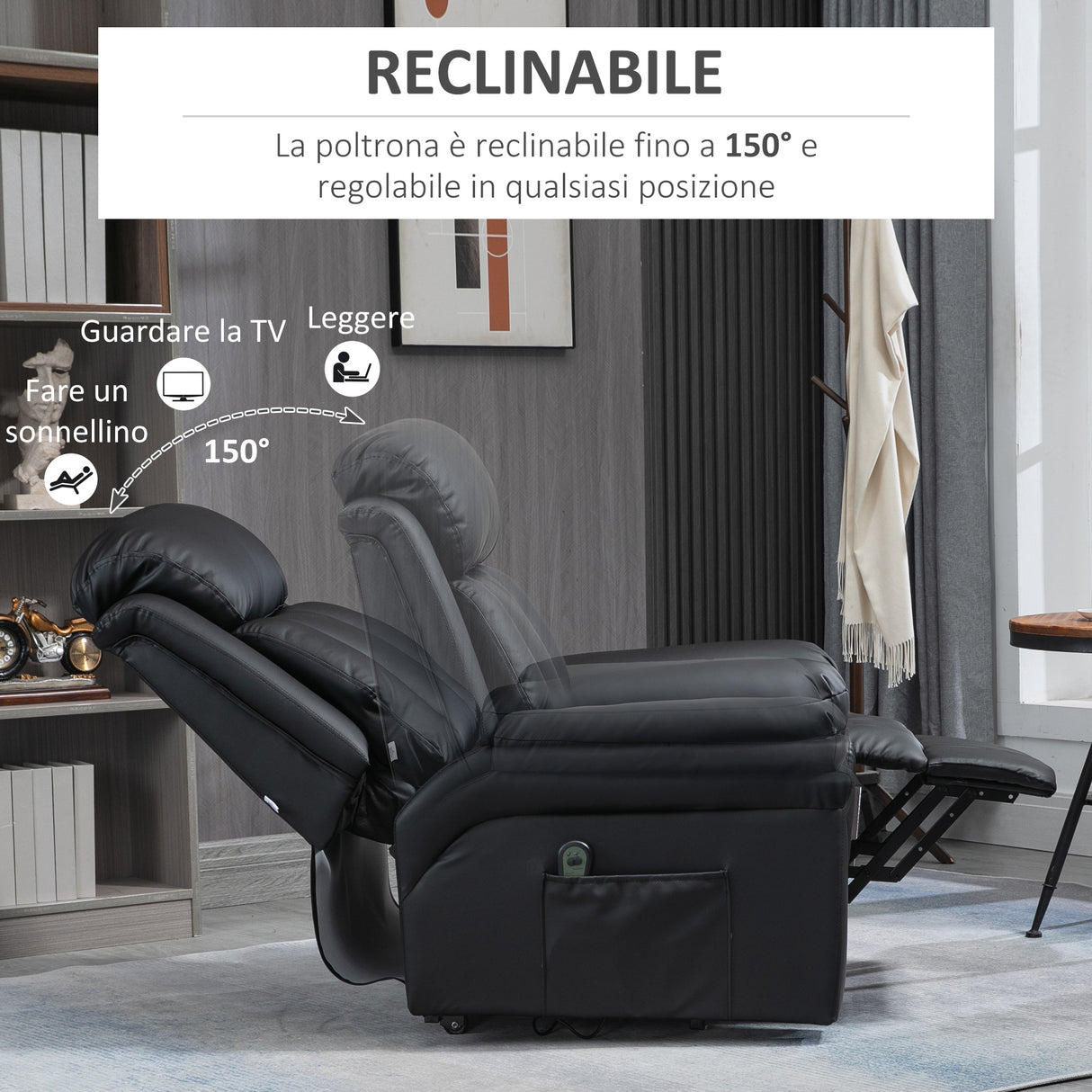 easycomfort easycomfort poltrona reclinabile alzapersona elettrica con imbottitura spessa e telecomando 96x93x105 cm nero