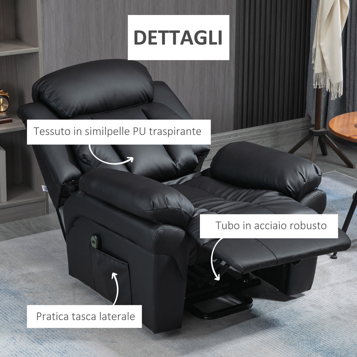 easycomfort easycomfort poltrona reclinabile alzapersona elettrica con imbottitura spessa e telecomando 96x93x105 cm nero