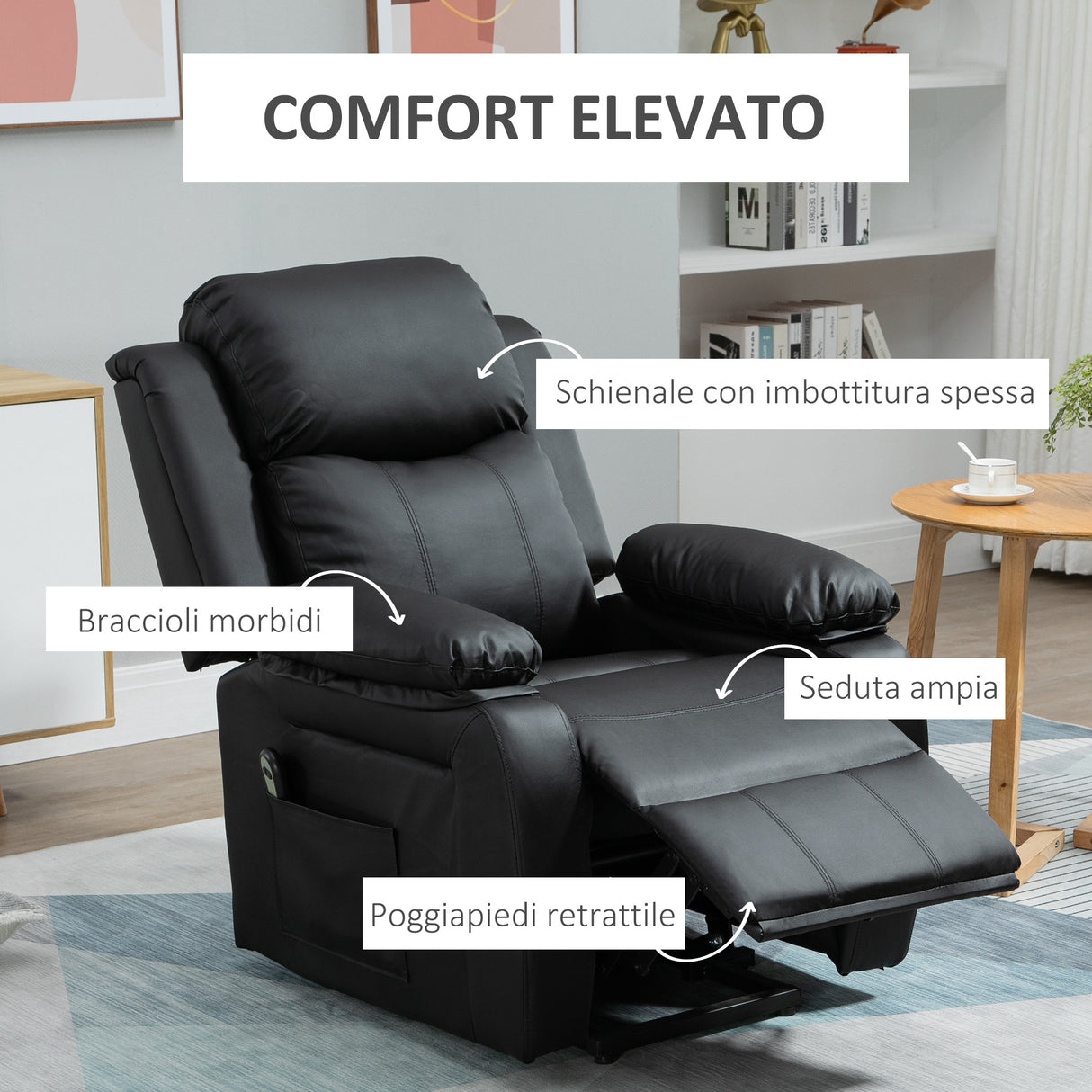 easycomfort easycomfort poltrona reclinabile alzapersona elettrica con imbottitura spessa e telecomando 96x93x105 cm nero